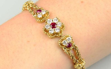 A ruby and diamond floral bracelet, by Piaget.