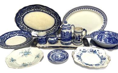 A selection of assorted Staffordshire blue and white china, including Copeland Spode's Italian