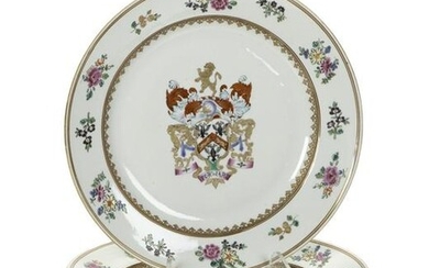 A set of English hand-painted porcelain dessert plates