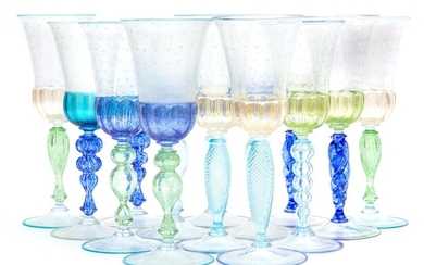 A set of thirteen Murano crystal wine glasses