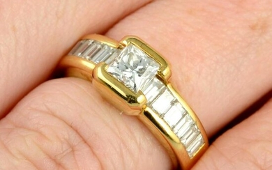 A square-shape and baguette-cut diamond dress ring, by