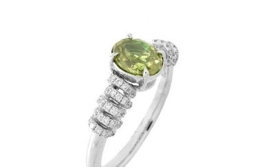 AGL Green Diamond and 18K Ring