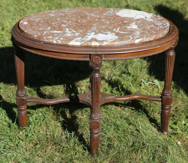 AMERICAN WALNUT VICTORIAN MARBLE TOP PARLOR TABLE