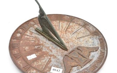 AN AMERICAN SUNDIAL, CAST IRON AND BRONZE, EMBLAZONED 'I COUNT NOT BUT SUNNY HOURS', 19TH CENTURY, STAMPED 'VIRGINIA METAL CRAFTERS'...