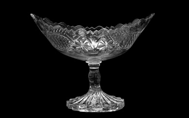 AN IRISH WATERFORD GLASS COMPORT OF NAVETTE FORM