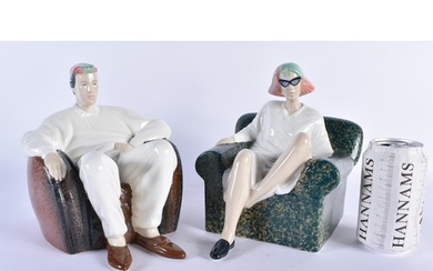 AN UNUSUAL PAIR OF MID CENTURY CERAMIC FIGURES OF A MALE AND...