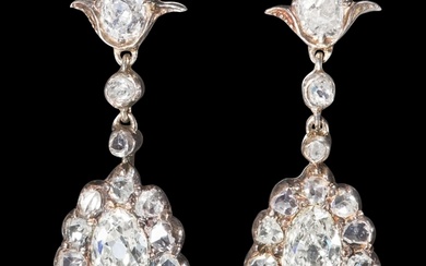ANTIQUE DIAMOND DROP EARRINGS. Set with bright and lively di...