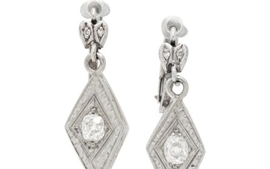 ANTIQUE, WHITE GOLD AND DIAMOND EARRINGS