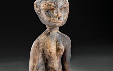 African Baule Wood Figure, Seated Nude Female