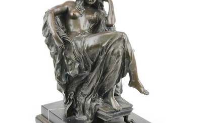 After Carpeaus, large patinated bronze statue of a semi nude...