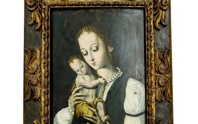 (After Luis De Morales 'El Divino' Badajoz, ca.) 'Virgin Mary' Oil on Walnut Panel