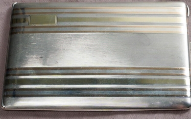 American Art Deco Sterling Silver and 14-Karat Gold Threaded Cigarette Case, L: 4-5/8 in, 4.1 oz