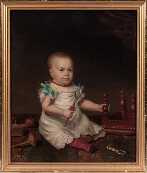 American School, Mid-19th Century Portrait of a Child with a Rattle