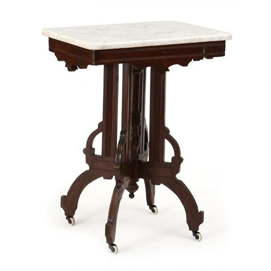 American Victorian Marble Top Walnut Side Table