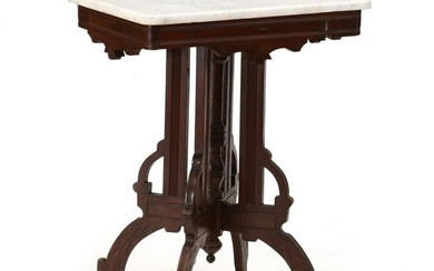 American Victorian Marble Top Walnut Side Table