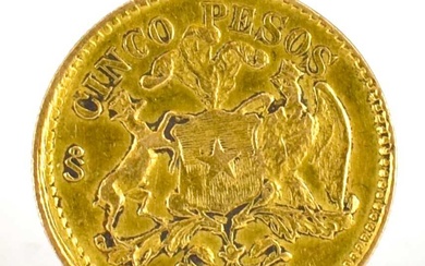 An 1895 gold (22ct) five pesos coin, diameter approx. 16.8mm,...