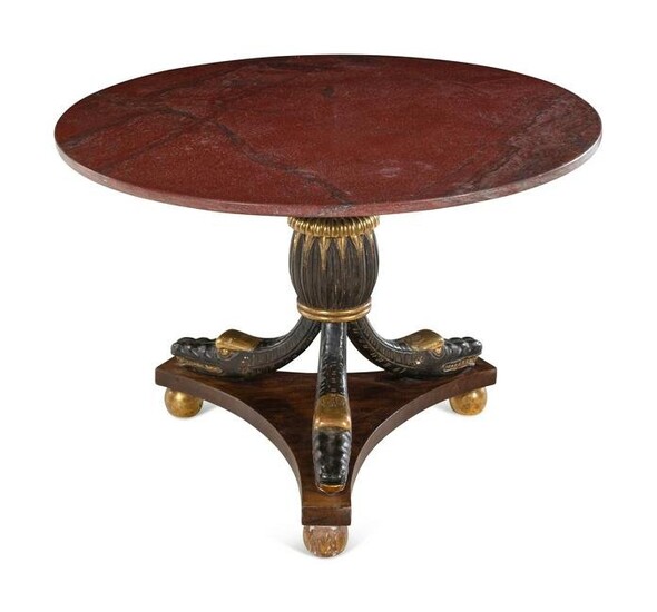 An Italian Painted and Parcel Gilt Marble-Top Center