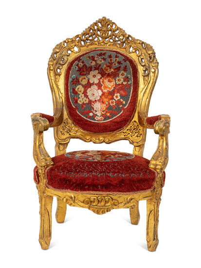 An Italian Rococo Style Giltwood Armchair