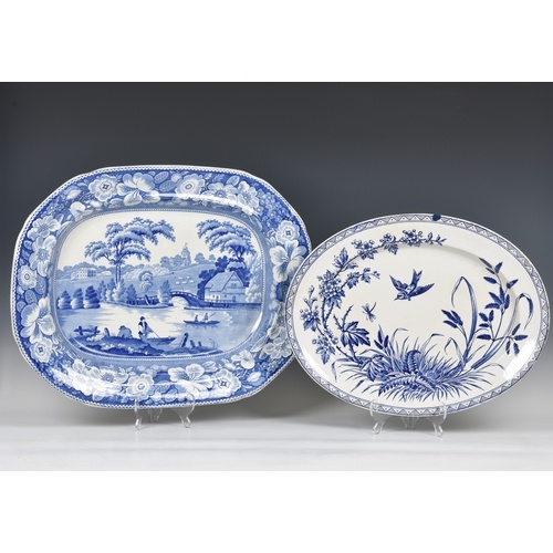 An early 19th century large blue and white pottery meat plat...