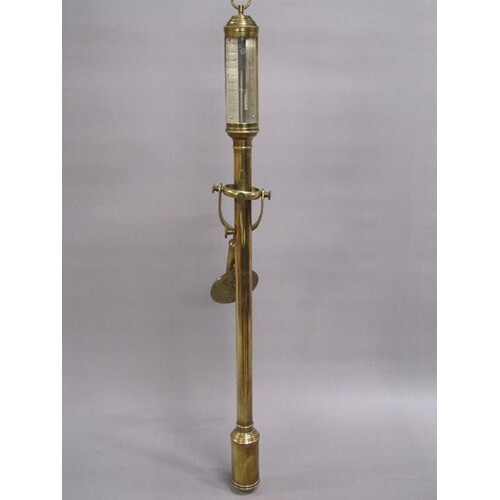 An early 20c Spanish brass gimballed ships stick barometer w...