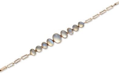 An early 20th century gold moonstone bracelet, the row of...