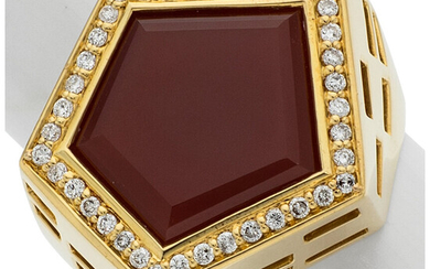 Andy Gotz Carnelian, Diamond, Gold Ring Stones: Full-cut diamonds...