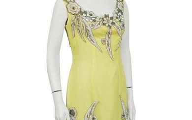 Anonymous Yellow Demi Couture Silk Dress With 1920's