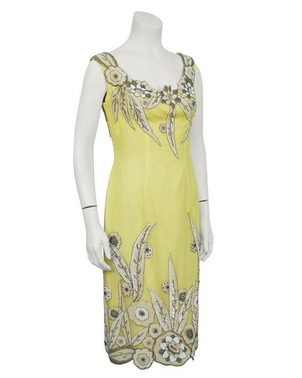 Anonymous Yellow Demi Couture Silk Dress With 1920's