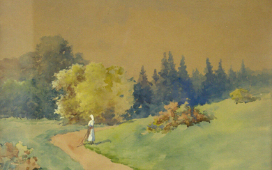 Antal Neogrady (Hungary, 1861-1942) - Woman in the Landscape, Watercolor on Paper.