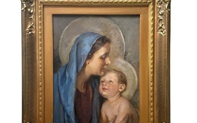 Antique 19th Century Madonna & Child Oil Painting