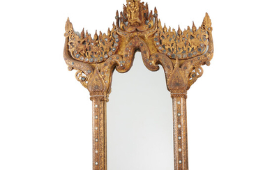 Antique Burmese gilt shrine converted to mirror
