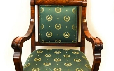 Antique Carved Upholstered Throne Chair Bee Motif