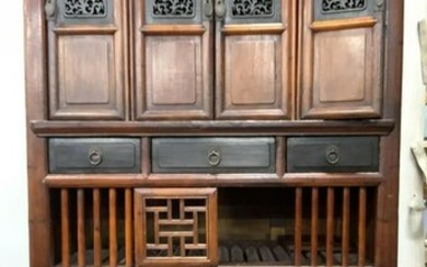 Antique Chinese Cupboard W Open Fretwork