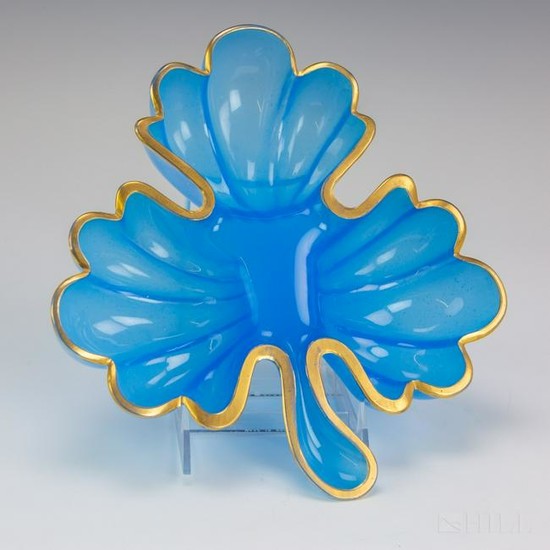 Antique French Blue Opaline Glass Clover Dish