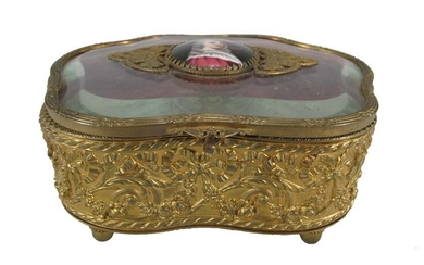 Antique French glass, bronze & porcelain box