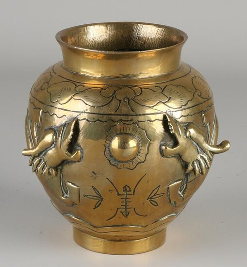 Antique Japanese / Chinese brass vase with character