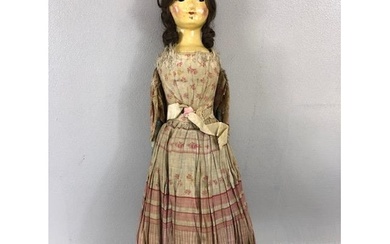 Antique doll, early 19th Century wood and cloth bodied doll ...