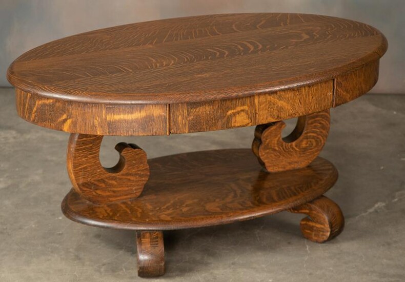 Antique, quarter sawn oak oval Coffee Table, circa