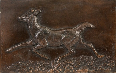 Antoine Louis BARYE (1796-1875) Cerf de Virginie Bas-relief en bronze à patine foncée Signé "Barye"...