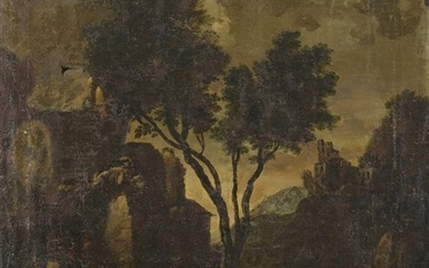 Antonio Travi (attr.) "Paesaggio con pastori" olio su tela (cm 101,5x76) (estes