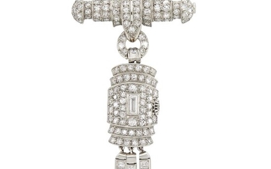 Art Deco Platinum and Diamond Lapel Watch