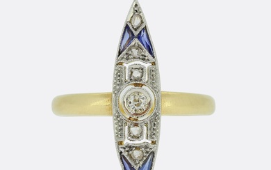 Art Deco Sapphire and Diamond Navette Ring