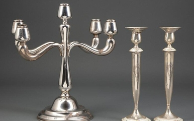 Arts and Crafts-Style Sterling Silver Candelabrum