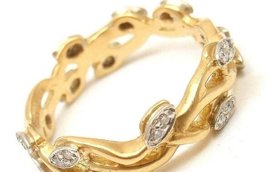 Authentic! Vera Wang Fine Jewelry 18k Yellow Gold Diamond Vine Motif Band Ring