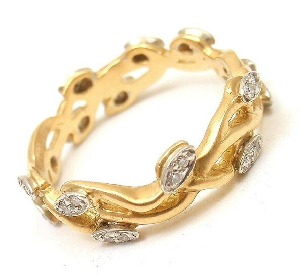 Authentic! Vera Wang Fine Jewelry 18k Yellow Gold Diamond Vine Motif Band Ring
