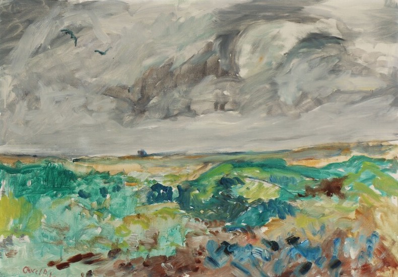 Axel P. Jensen: Landscape. Signed Axel P. J. Oil on canvas. 66×93 cm.