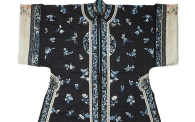 BLACK-GROUND SILK EMBROIDERED LADY'S OVERCOAT LATE QING