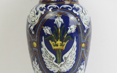 BLOIS - Josaphat TORTAT (1843-1915) : Vase balustre sur piédouche en faience à décor de...