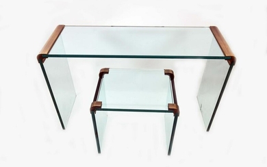 BRASS MOUNTED GLASS CONSOLE & OCCASIONAL TABLE