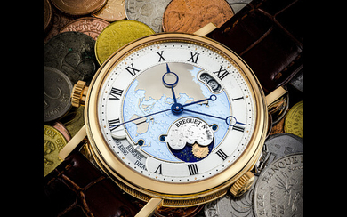 BREGUET. AN 18K PINK GOLD AUTOMATIC WORLD TIME WRISTWATCH WITH DATE AND DAY/NIGHT INDICATION HORA MUNDI 5717 MODEL